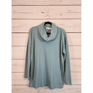 Loft Women's‎ Blue Waffle Knit Cowl Neck Long Sleeve Pullover Sweater Size Large